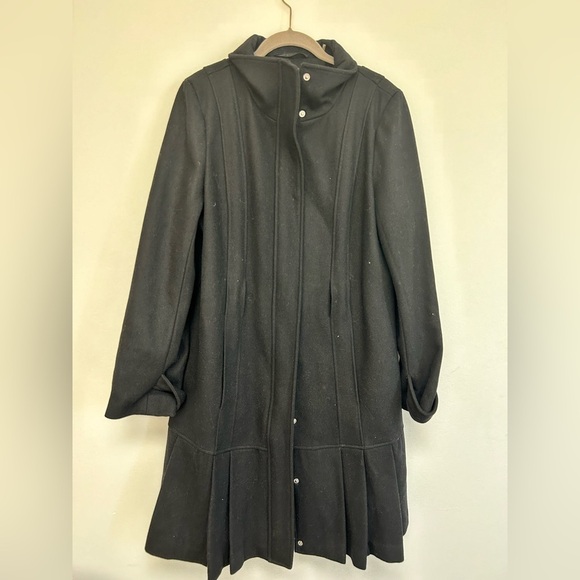 CALVIN KLEIN Black Wool Pea Coat Zip Up Jacket Pleated Womens size 14 - Picture 5 of 5